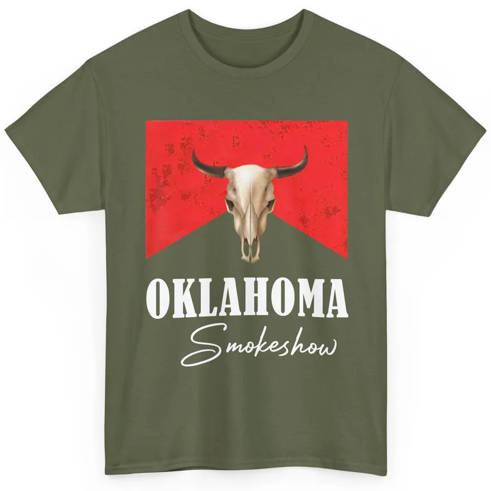 Boho Bull Skull Cow Print Oklahoma Smokeshow Western Country Classic Unisex T-Shirt