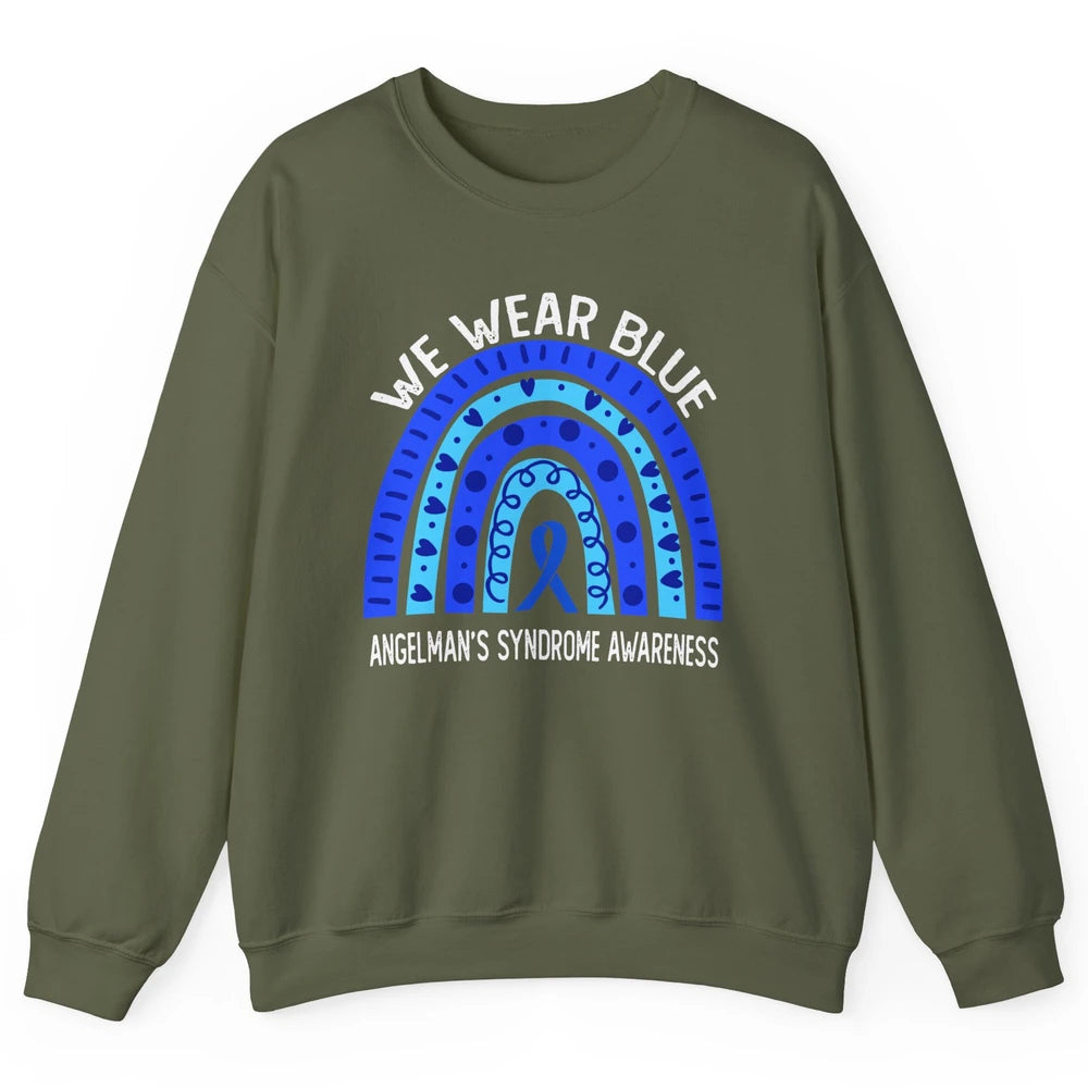 We Wear Blue For Angelman's Syndrome Blue Ribbon Rainbow Unisex Crewneck Sweatshirt