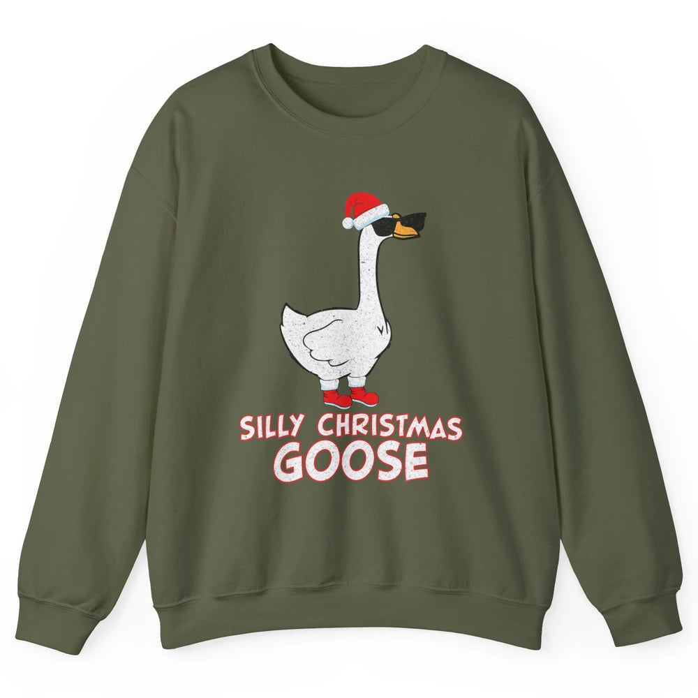 Merry Christmas Cute Silly Xmas Goose Sunglasses Santa Hat Unisex Crewneck Sweatshirt