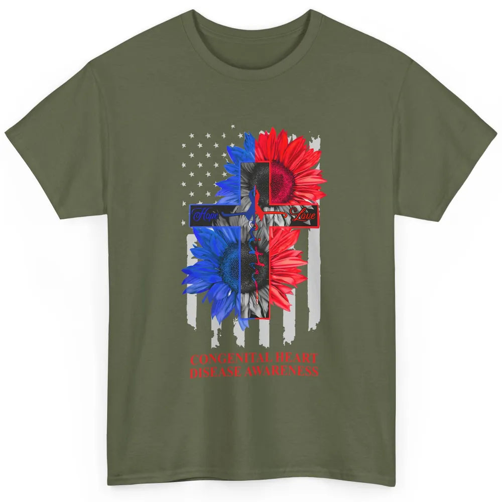 Congenital Heart Disease Awareness US Flag Faith CHD Ribbon Classic Unisex T-Shirt