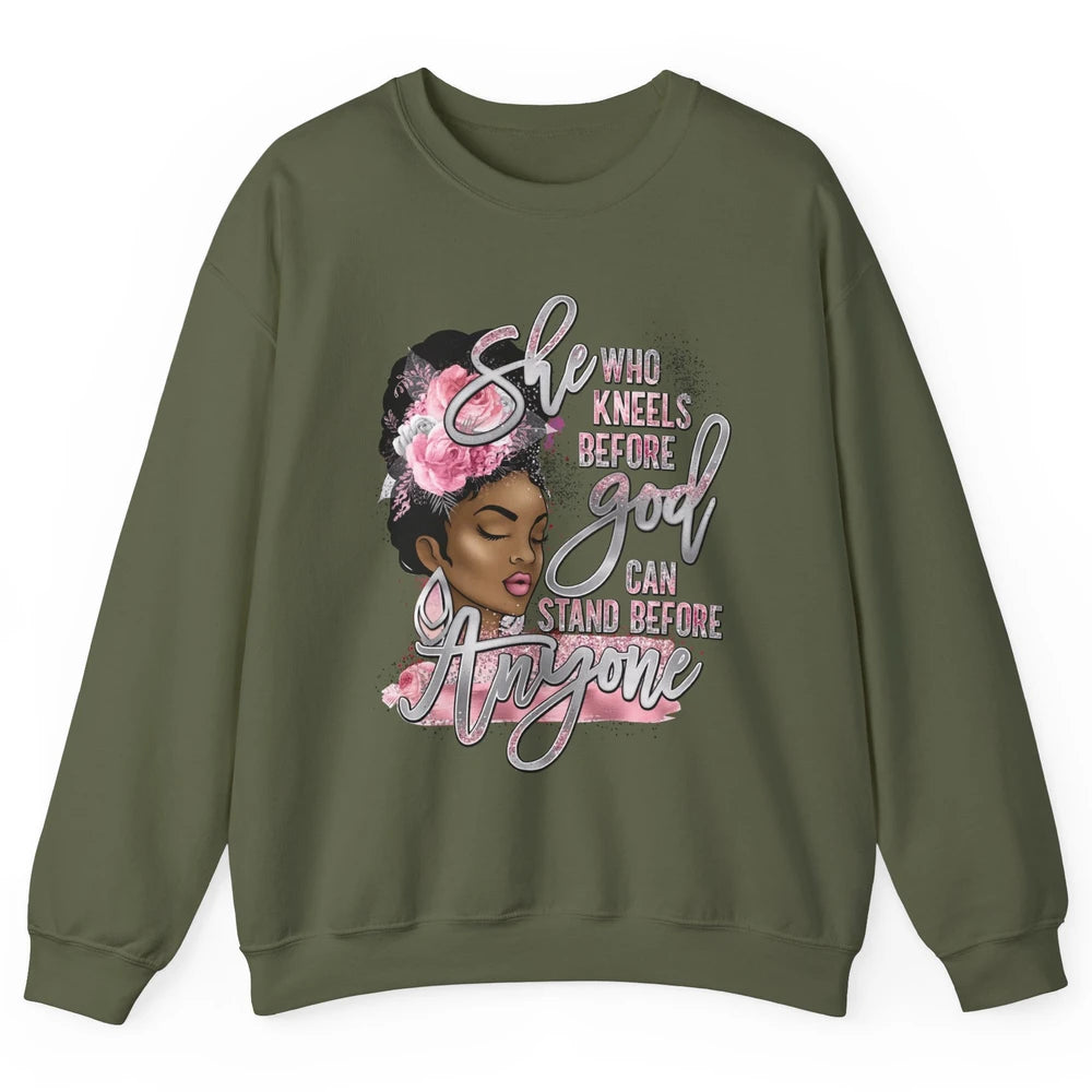 Black Girl She Who Kneels Before God Christian Afro Women Unisex Crewneck Sweatshirt