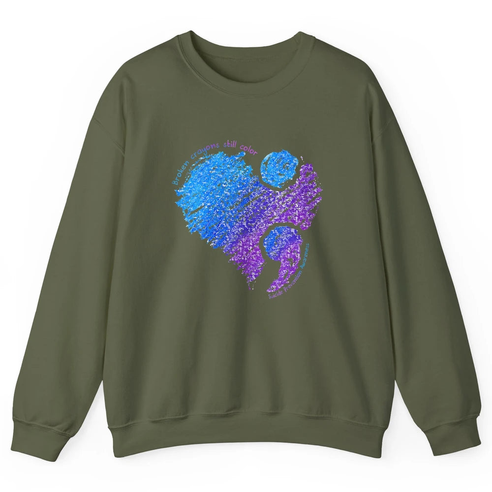 Semicolon Turquoise Blue Ribbon Heart Suicide Prevention Unisex Crewneck Sweatshirt