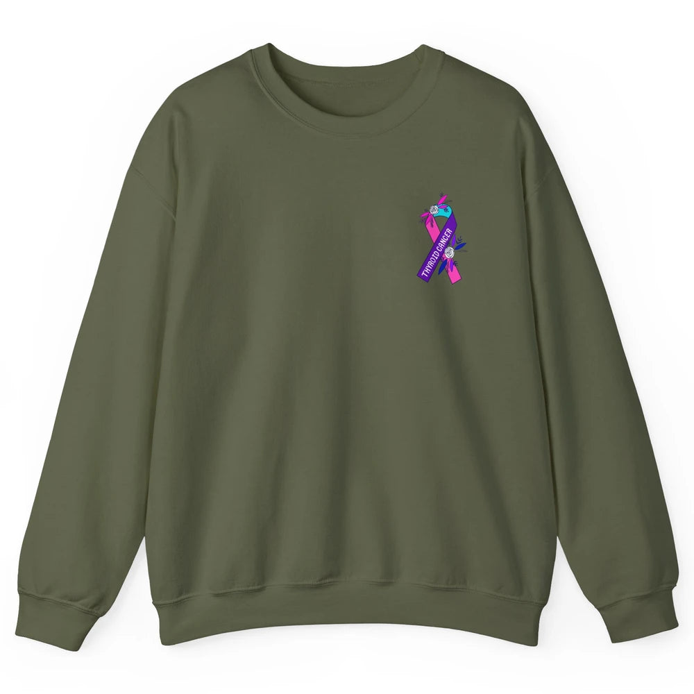 Thyroid Cancer Awareness Purple Pink Ribbon Pocket Size Gift Unisex Crewneck Sweatshirt