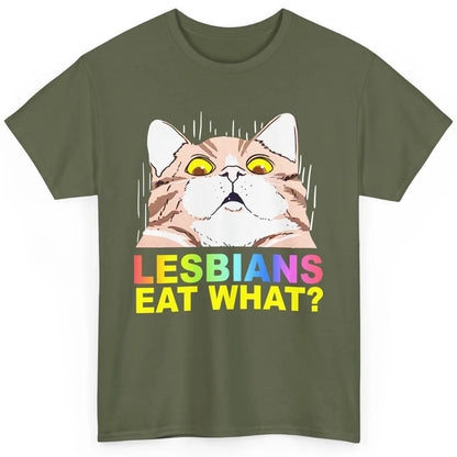 Funny Black Cat Lesbians Eat What LGBTQ Sarcastic Cat Mom Classic Unisex T-Shirt