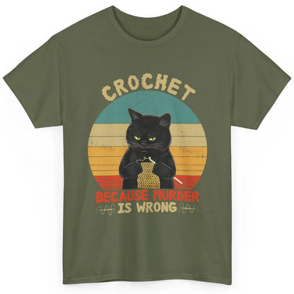 Black Cat Crochet Because Murder Is Wrong Knitting Retro Classic Unisex T-Shirt