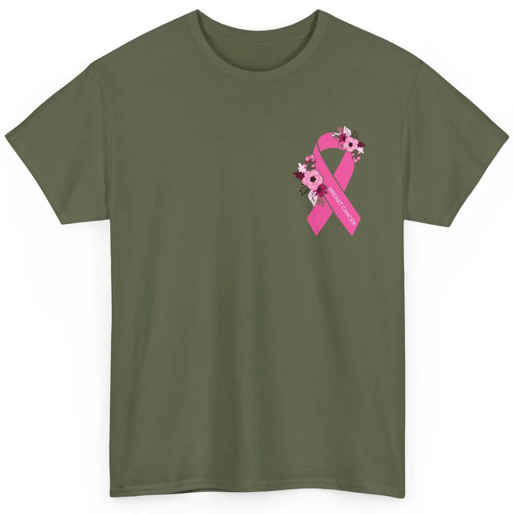 Breast Cancer Awareness Floral Pink Ribbon Pocket Size Gift Classic Unisex T-Shirt