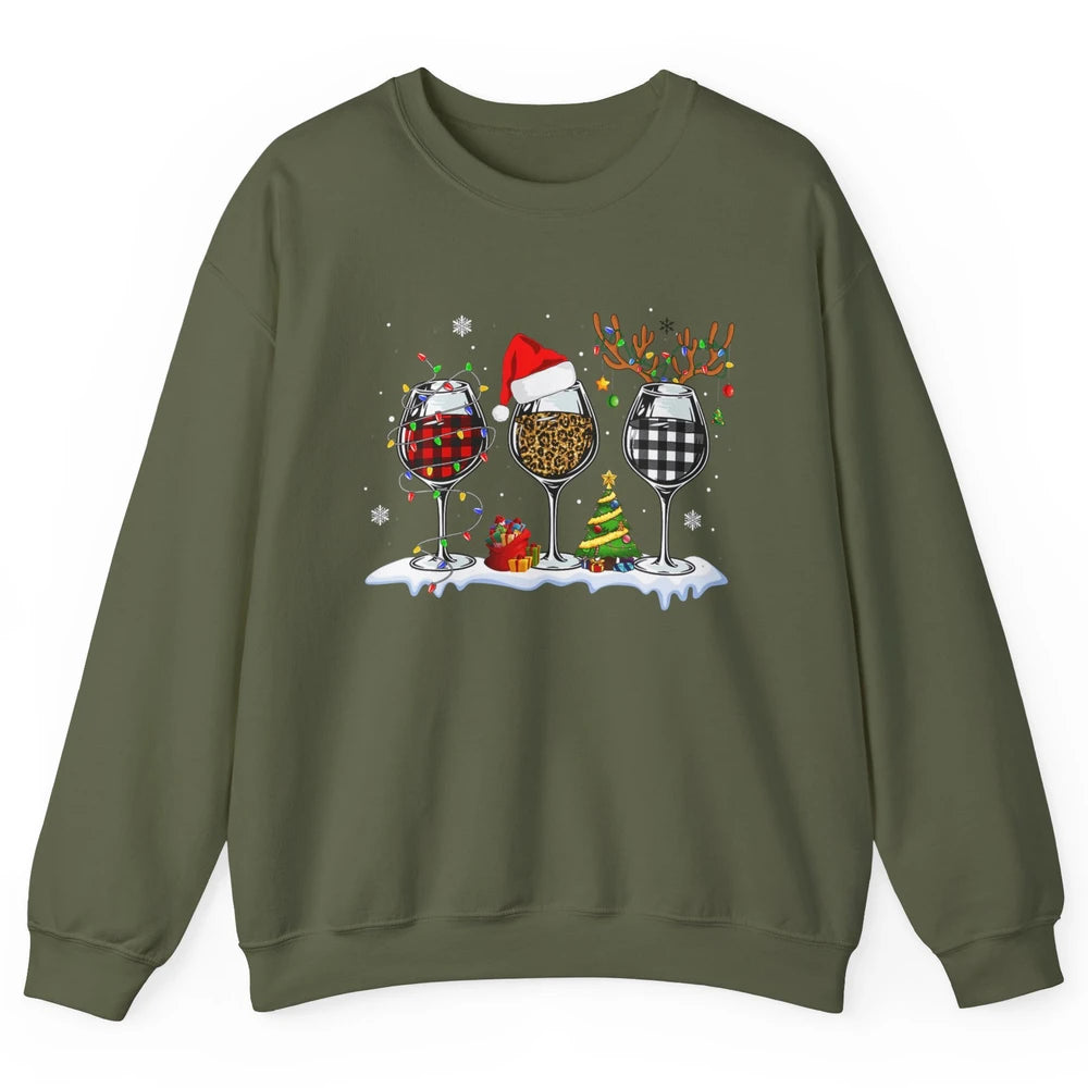 Merry Christmas Funny Red Wine Glass Santa Hat Reindeer Xmas Unisex Crewneck Sweatshirt