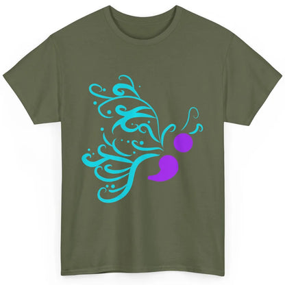 Semicolon Butterfly Teal Warrior Suicide Prevention Month Classic Unisex T-Shirt