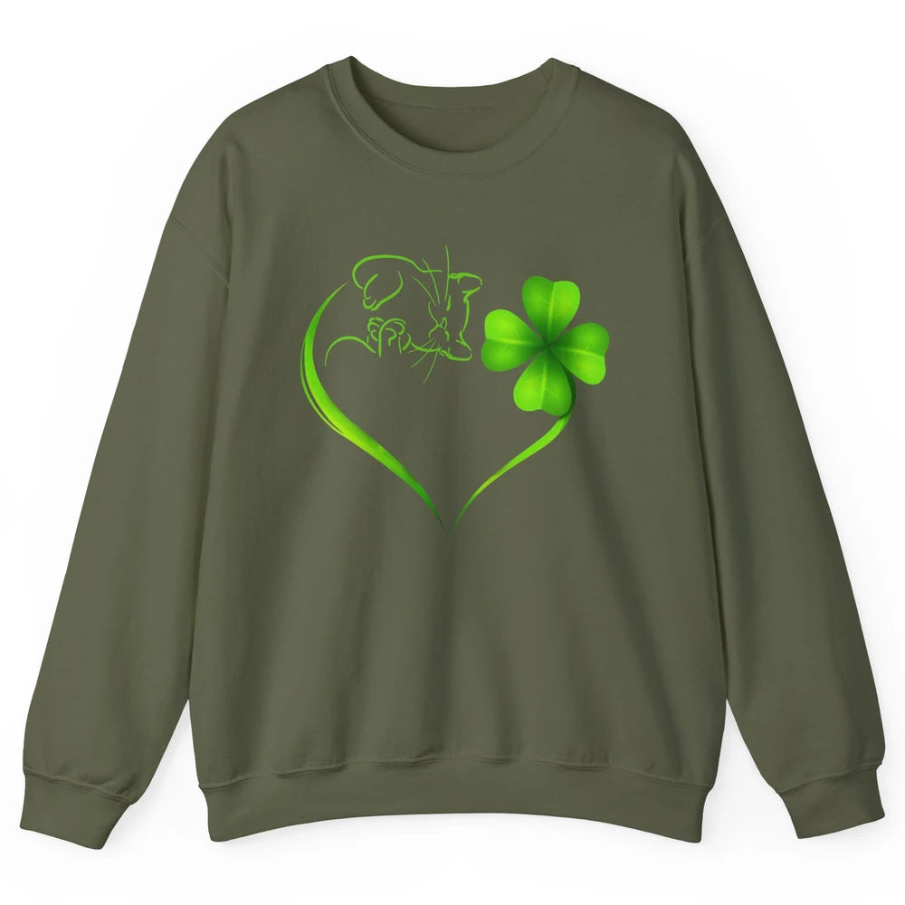 St Patricks Day Cat Shamrock Heart Go Lucky St Paddy Day Unisex Crewneck Sweatshirt