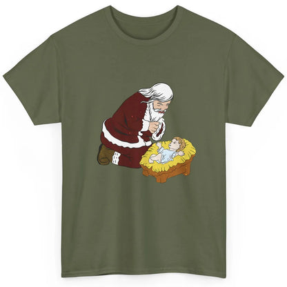 Merry Christmas Kneeling Santa Claus With Baby Jesus Xmas Classic Unisex T-Shirt