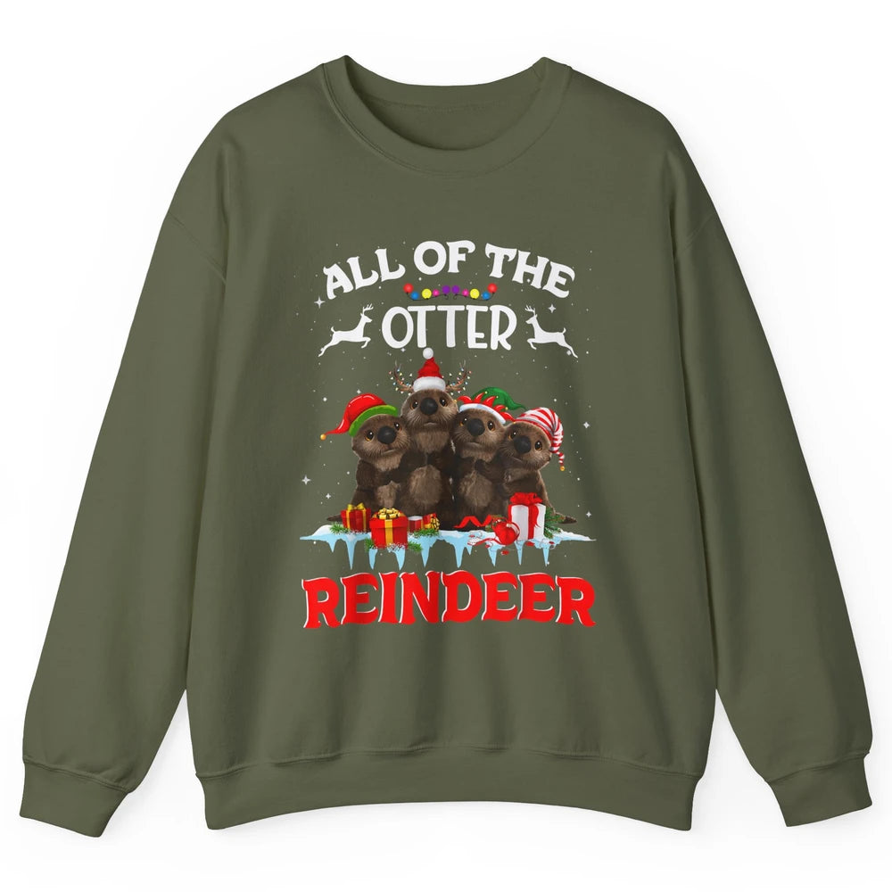 Merry Christmas All Of Otter Reindeer Funny Xmas Santa Hat Unisex Crewneck Sweatshirt