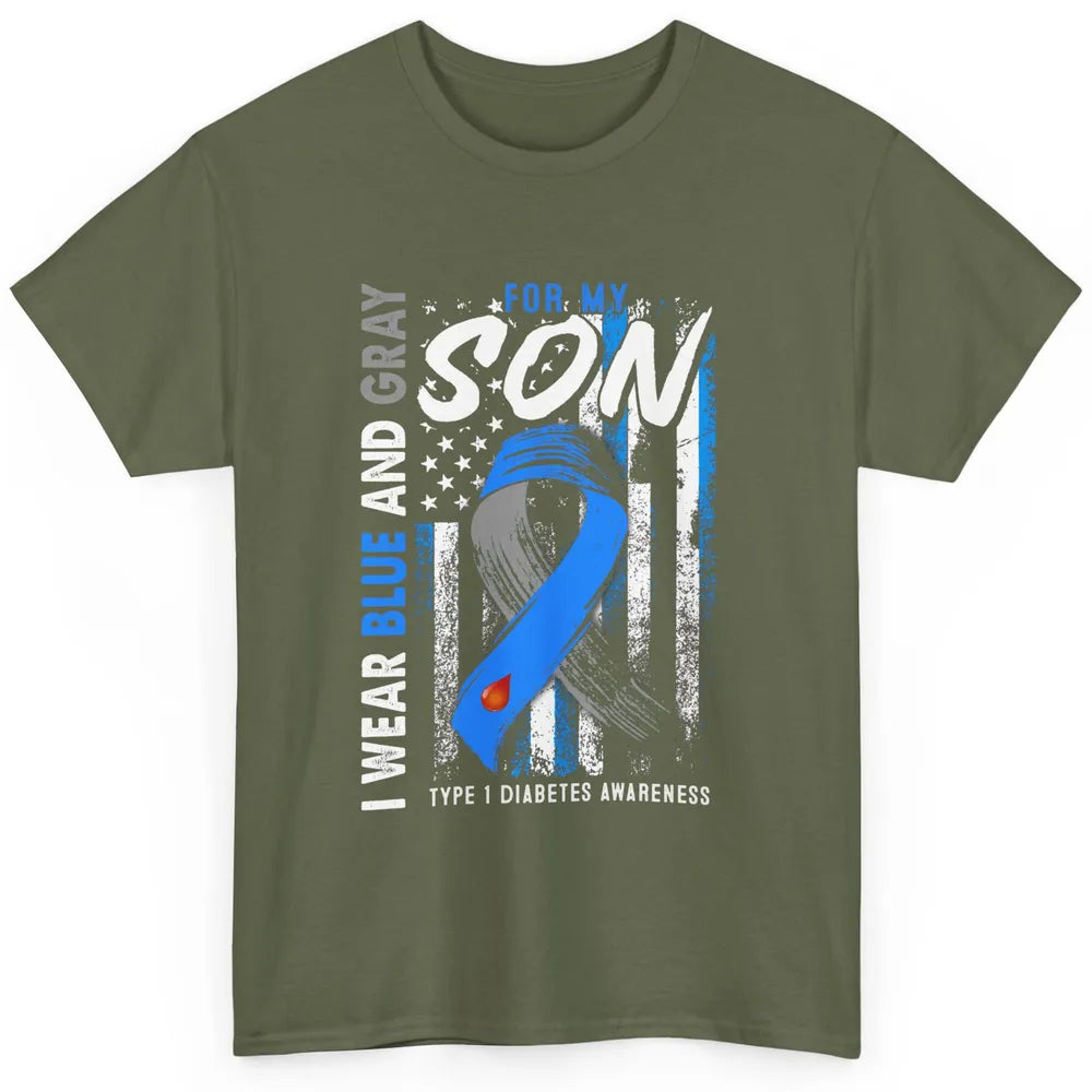 T1D Son Blue Gray Flag Diabetes Type One Awareness Warrior Classic Unisex T-Shirt