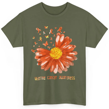 Daisy Butterfly Peach Ribbon Warrior Uterine Cancer Month Classic Unisex T-Shirt