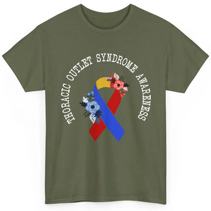 Thoracic Outlet Syndrome Awareness Floral Blue Red Ribbon Classic Unisex T-Shirt