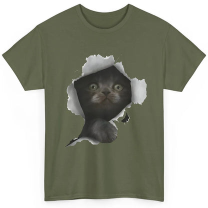 Funny Breaking Through Black Cat Sarcastic Hiding Kitten Classic Unisex T-Shirt