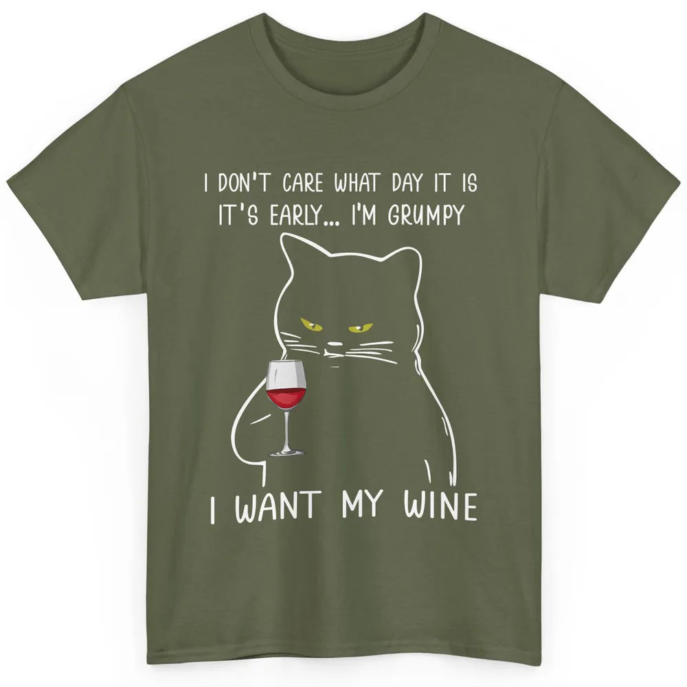 Funny Black Cat It's Early I'm Grumpy I Want My Wine Lovers Classic Unisex T-Shirt