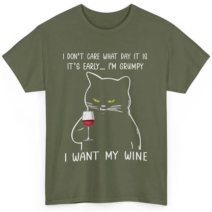 Funny Black Cat It's Early I'm Grumpy I Want My Wine Lovers Classic Unisex T-Shirt