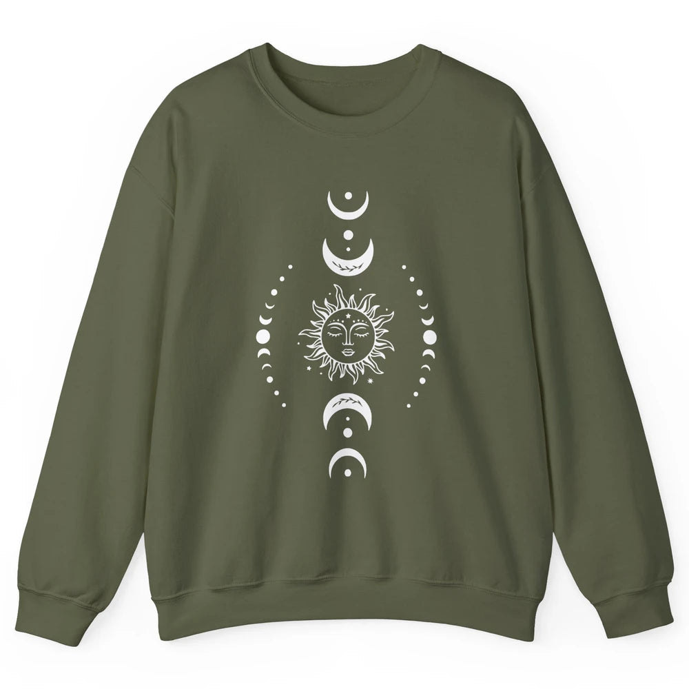 Sun Moon Mystical Celestial Gothic Boho Vintage Bohemian Unisex Crewneck Sweatshirt