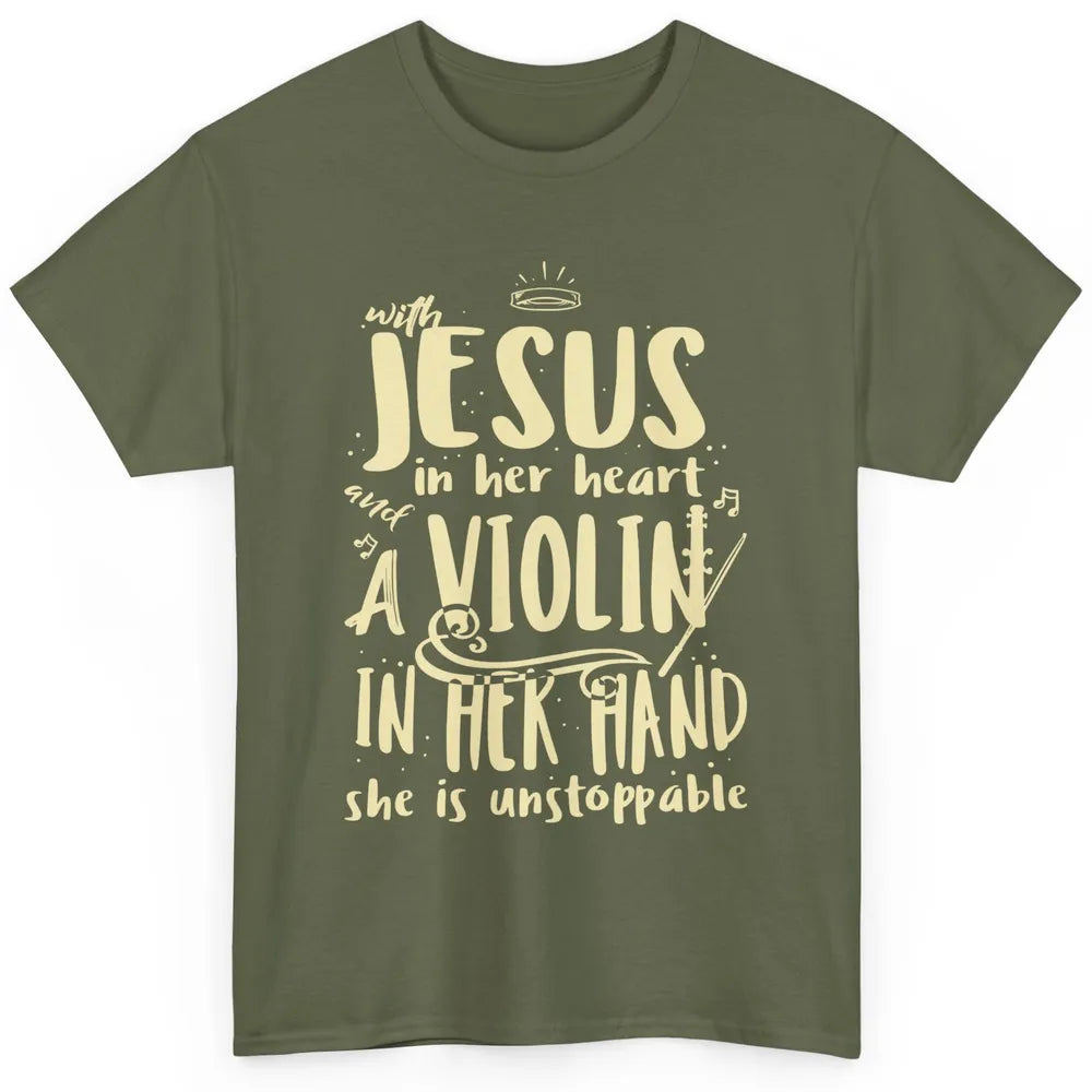 With Jesus Violin Player Retro Violinist Musical Instrument Classic Unisex T-Shirt