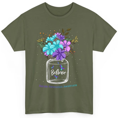 Cute Believe Flower Ribbon Support Suicide Prevention Month Classic Unisex T-Shirt