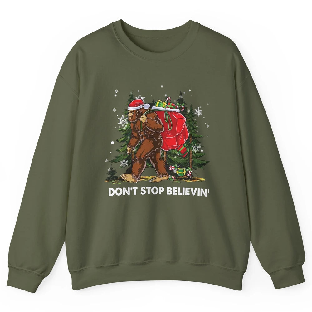 Funny Santa Bigfoot Don’t Stop Believing Christmas Tree Gift Unisex Crewneck Sweatshirt