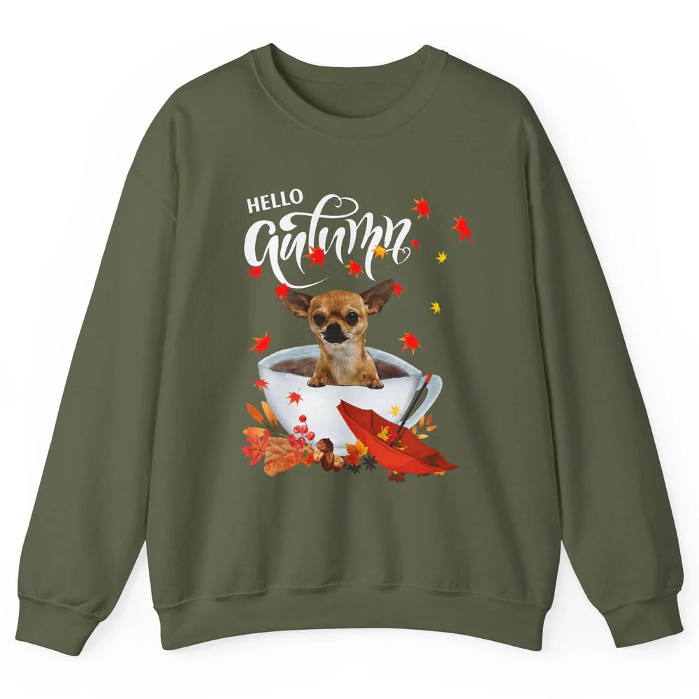 Chihuahua Autumn Dog And Coffee Fall Thanksgiving Chihuahua Unisex Crewneck Sweatshirt