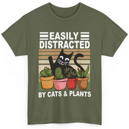 Easily Distracted By Cats And Plants Vintage Gardening Gift Classic Unisex T-Shirt