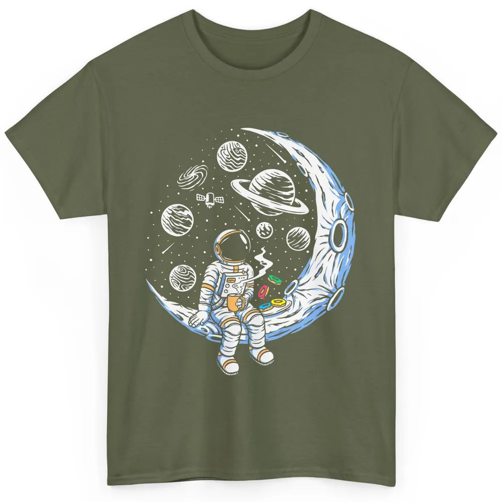 Funny Astronaut On The Moon Coffee And Donut Space Lovers Classic Unisex T-Shirt