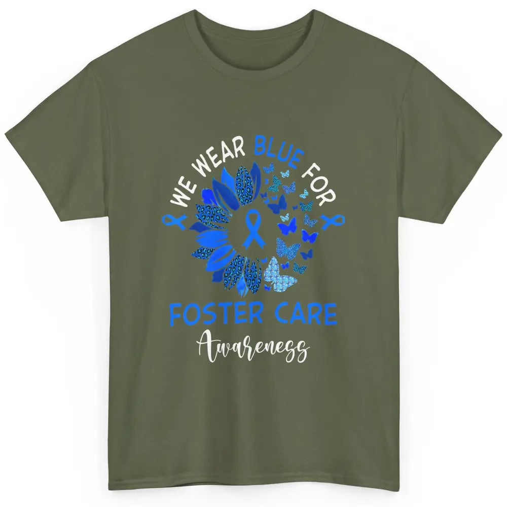 Foster Care Awareness Leopard Sunflower Adoption Blue Ribbon Classic Unisex T-Shirt