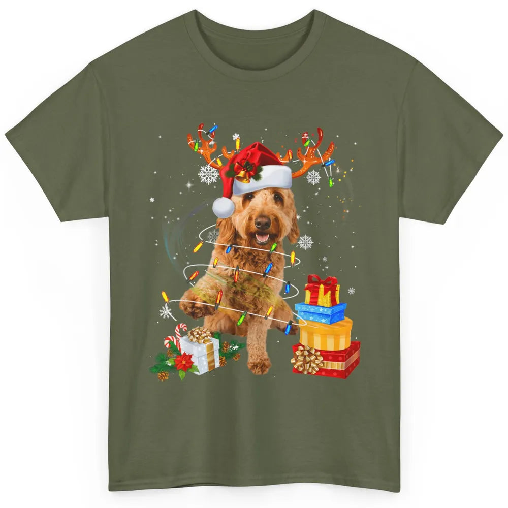 Merry Christmas Goldendoodle Dog Reindeer Xmas Lights Puppy Classic Unisex T-Shirt