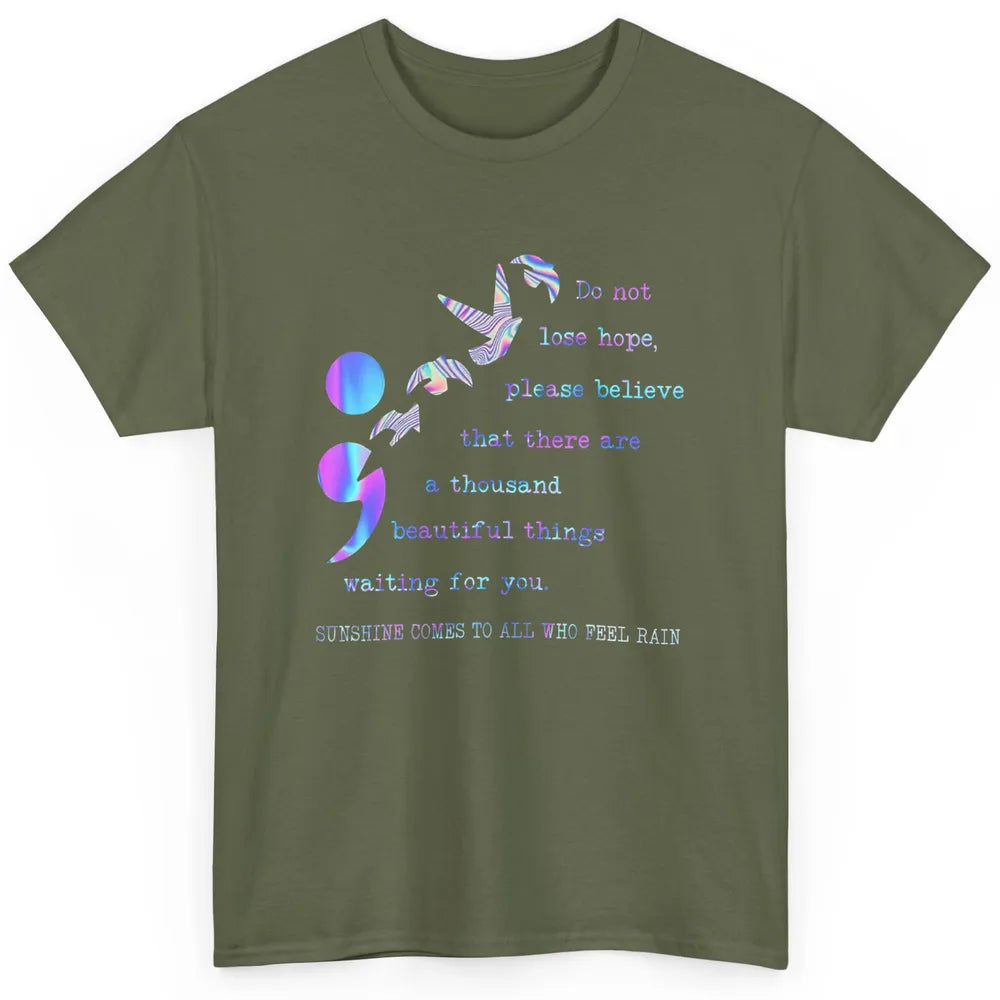 Semicolon Turquoise Ribbon Bird Suicide Prevention Month Classic Unisex T-Shirt