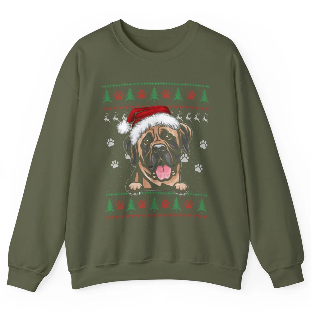 Merry Christmas Cute Santa Hat English Mastiff Dog Ugly Xmas Unisex Crewneck Sweatshirt