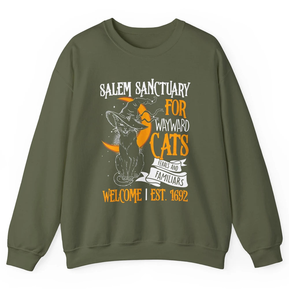 Witch Cat Salem Sanctuary Witch City Halloween Gothic Cat Unisex Crewneck Sweatshirt