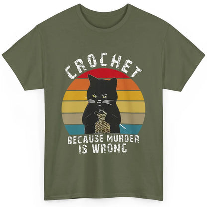 Vintage Black Cat Crochet Because Murder Is Wrong Crocheting Classic Unisex T-Shirt