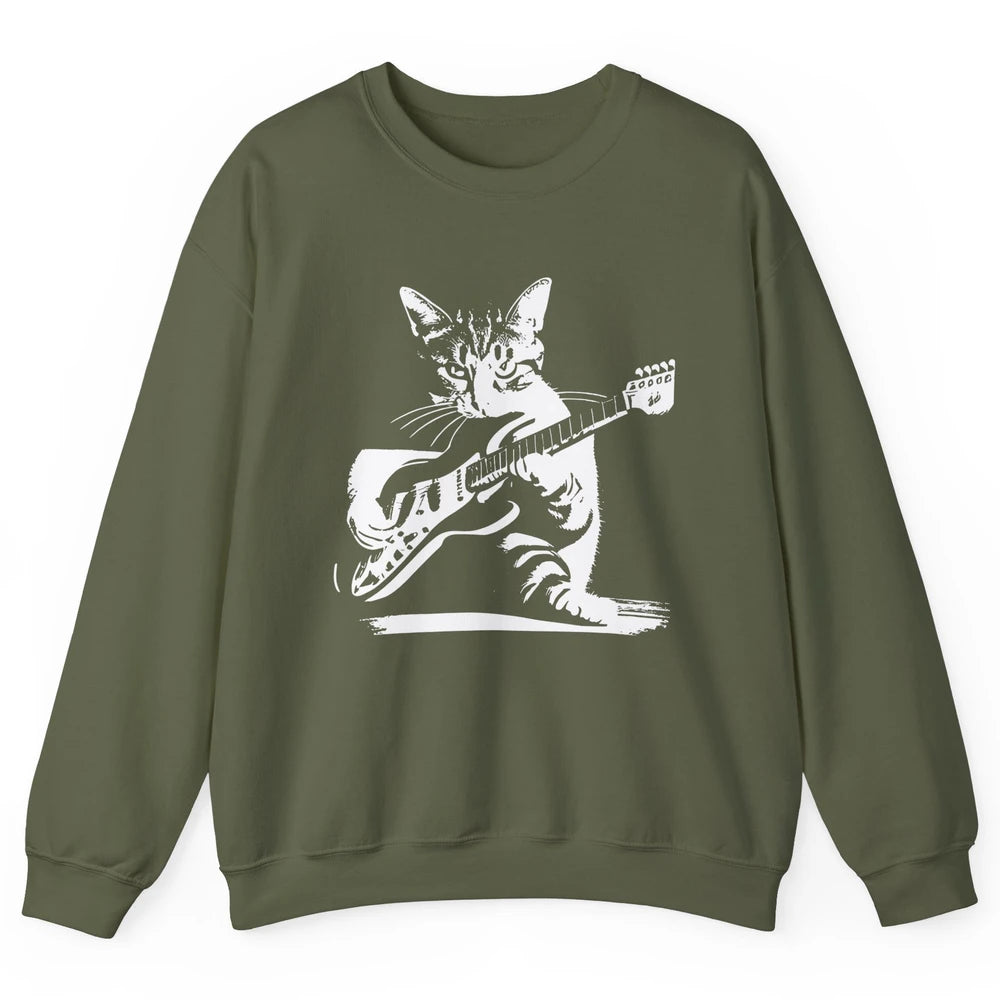 Cat Playing Guitar Funny Cat Guitar Kitty Cat Lovers Gift Unisex Crewneck Sweatshirt