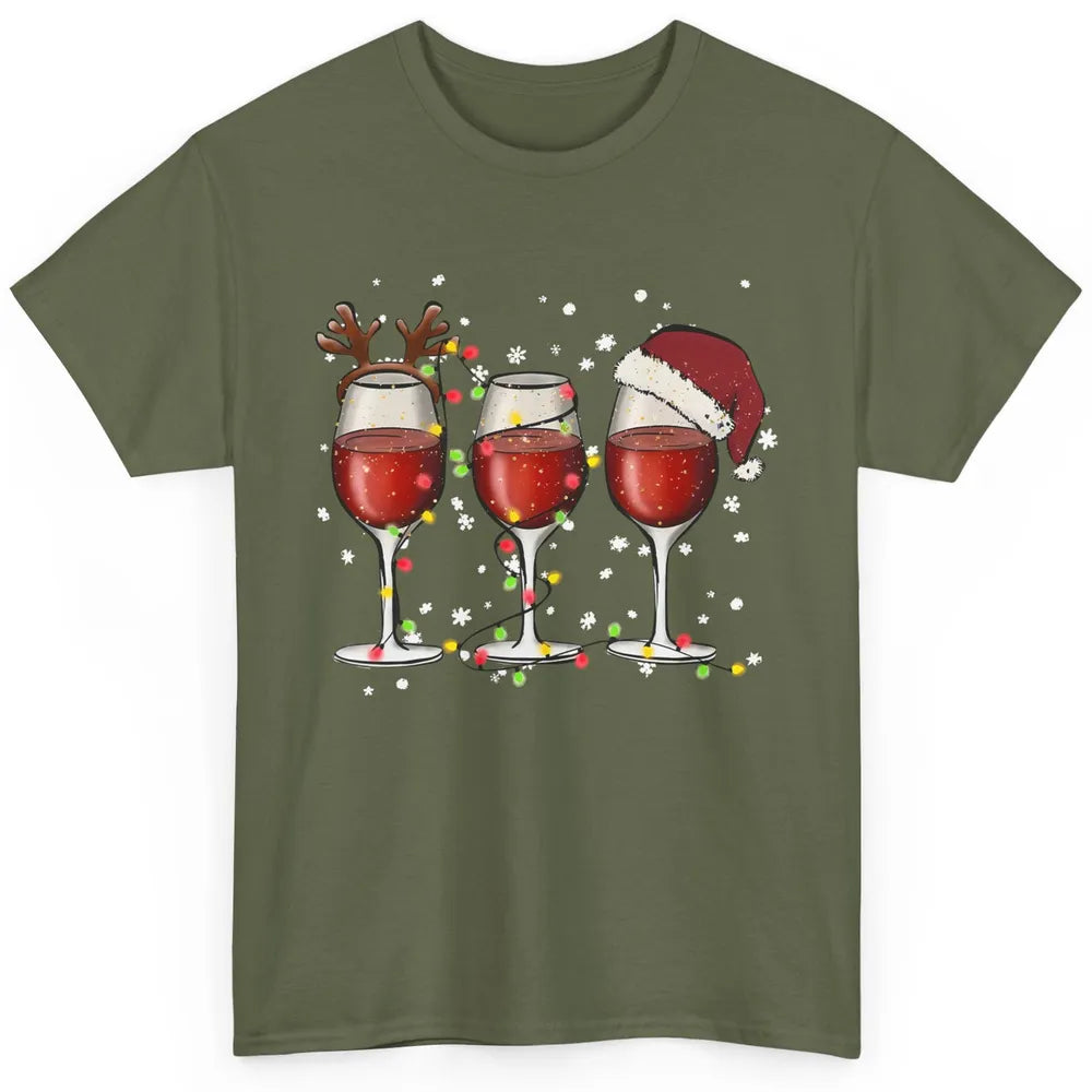 Christmas Red Wine Glass Santa Hat Reindeer Christmas Party Classic Unisex T-Shirt