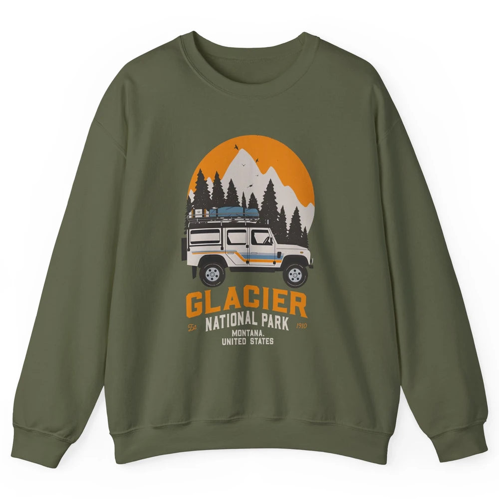 Vintage Glacier National Park Montana Road Trip Camping Unisex Crewneck Sweatshirt