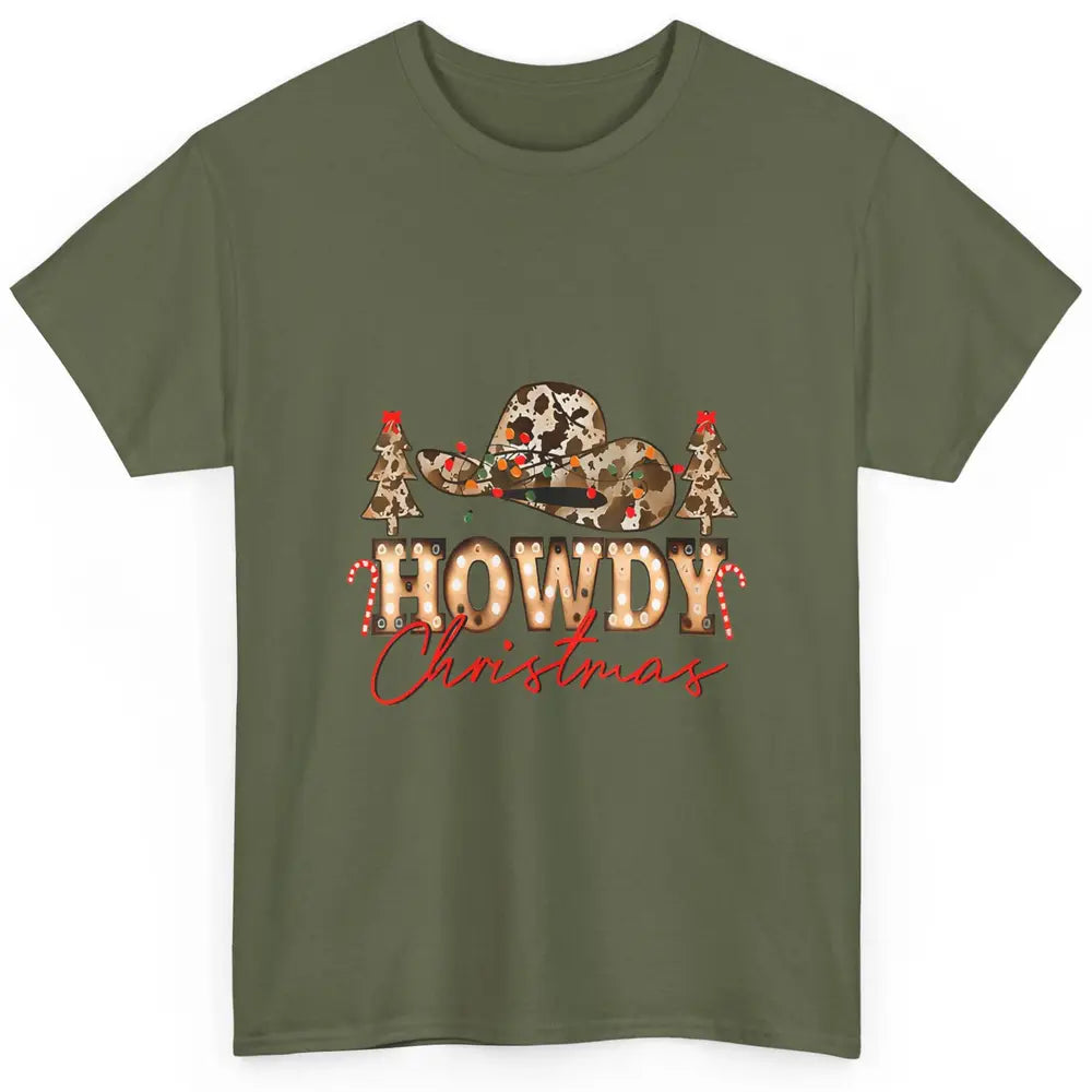 Merry Christmas Howdy Xmas Pine Trees Leopard Cowboy Hat Classic Unisex T-Shirt