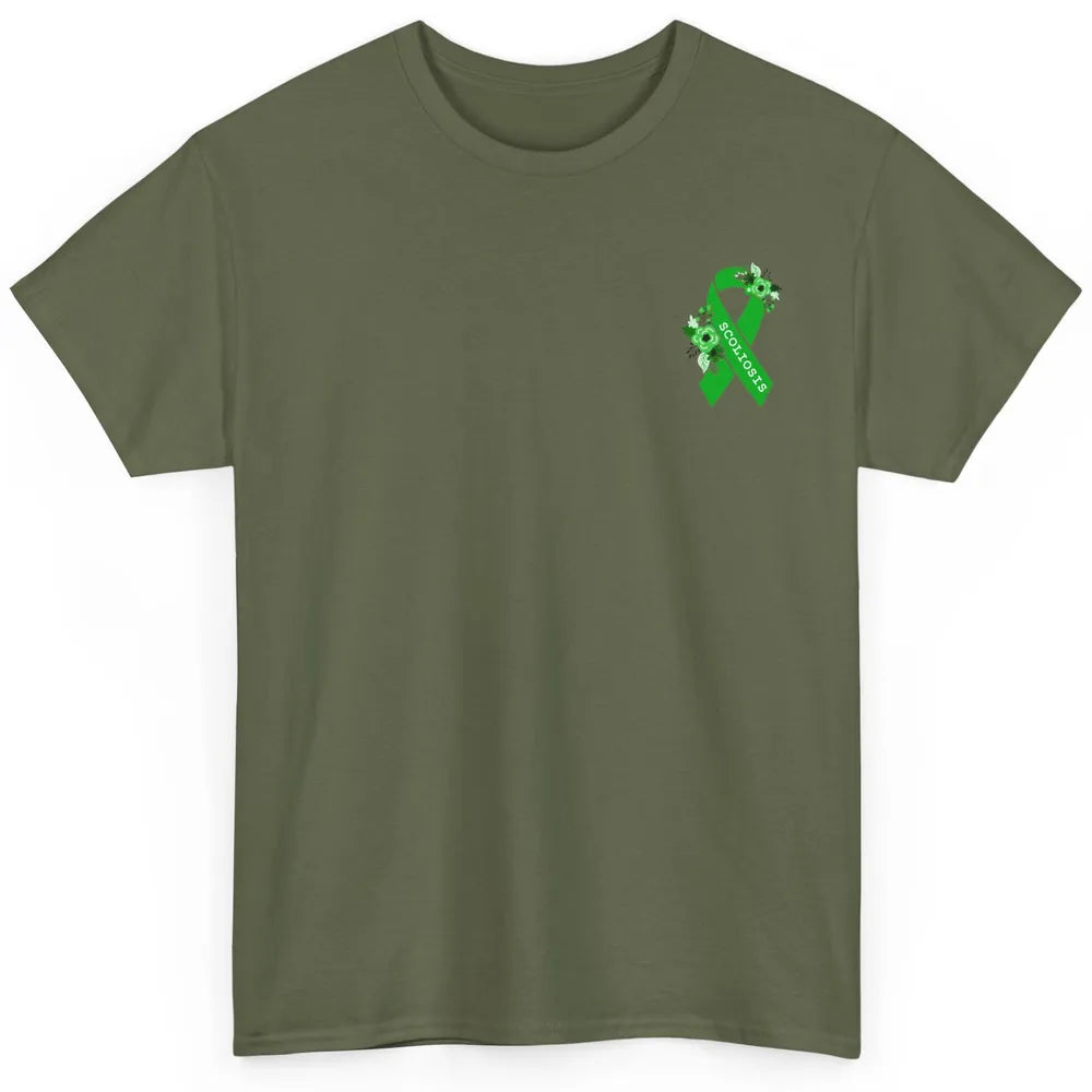 Scoliosis Awareness Support Floral Green Ribbon Pocket Size Classic Unisex T-Shirt