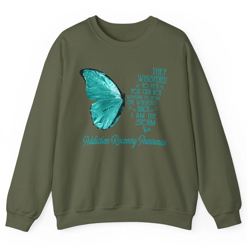 Addiction Recovery Awareness Ribbon Butterfly I'm The Storm Unisex Crewneck Sweatshirt