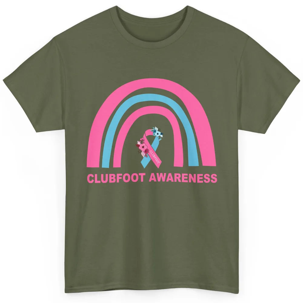 Clubfoot Awareness Support Pink Blue Ribbon Rainbow Classic Unisex T-Shirt