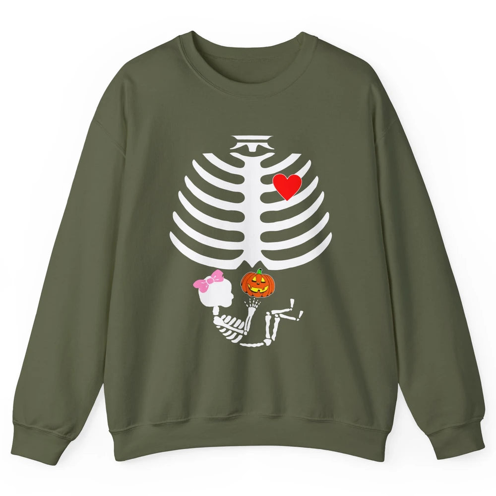 Baby Girl Skeleton Pregnancy Reveal Halloween Mom Costume Unisex Crewneck Sweatshirt