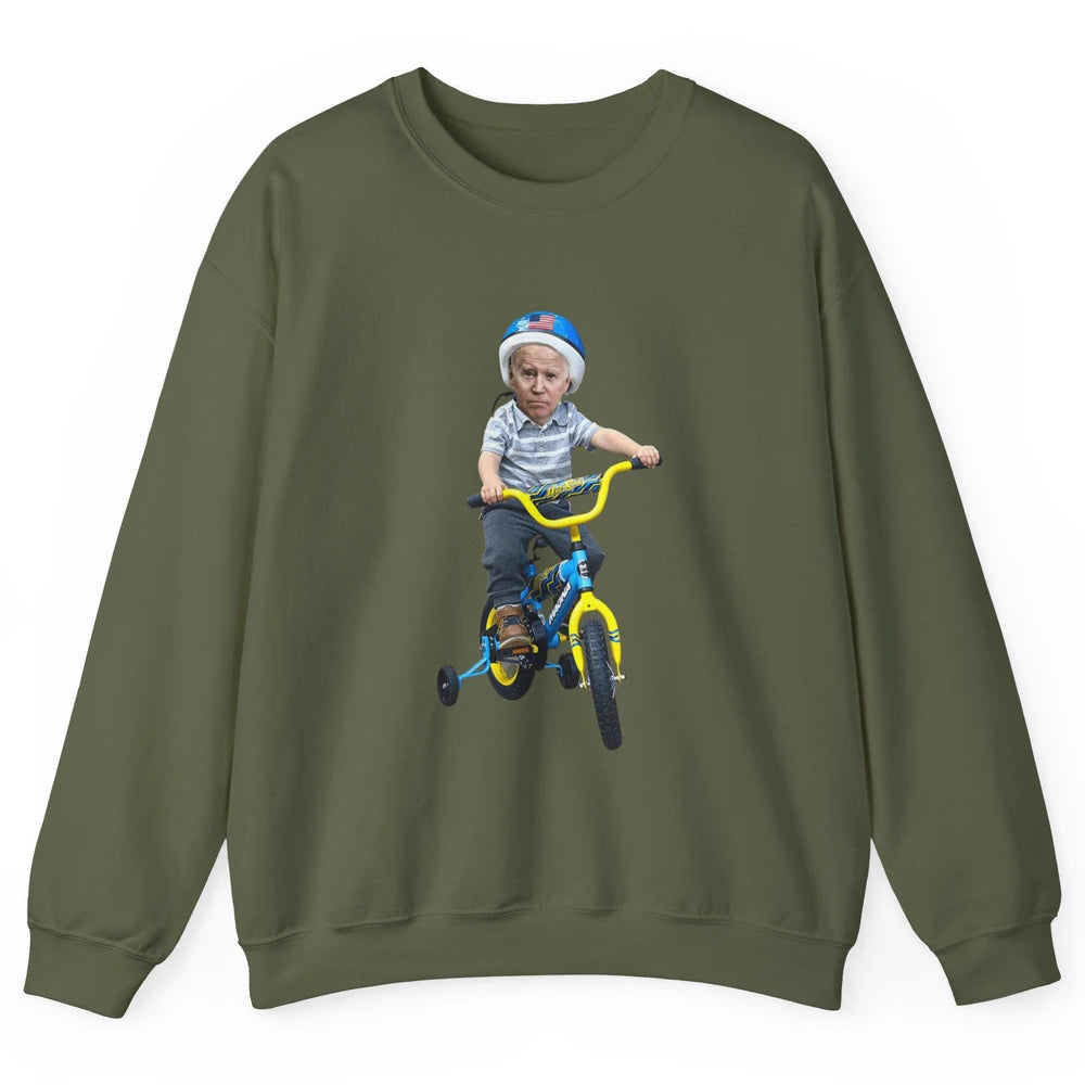 Baby Joe Biden Riding Tricycle Funny Bike Fall Meme Pun Vote Unisex Crewneck Sweatshirt