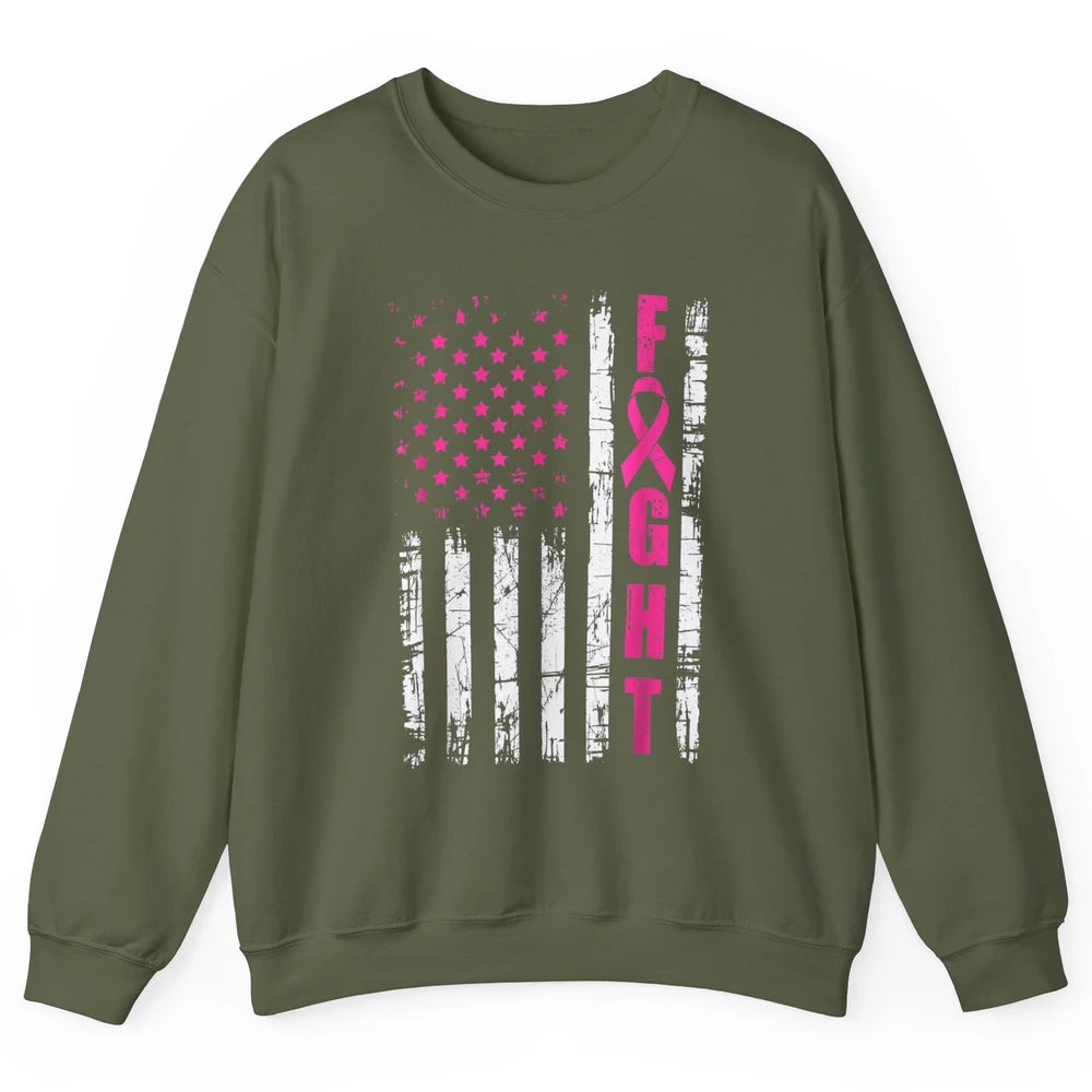 American Flag Fight Vintage Pink Ribbon Breast Cancer Month Unisex Crewneck Sweatshirt