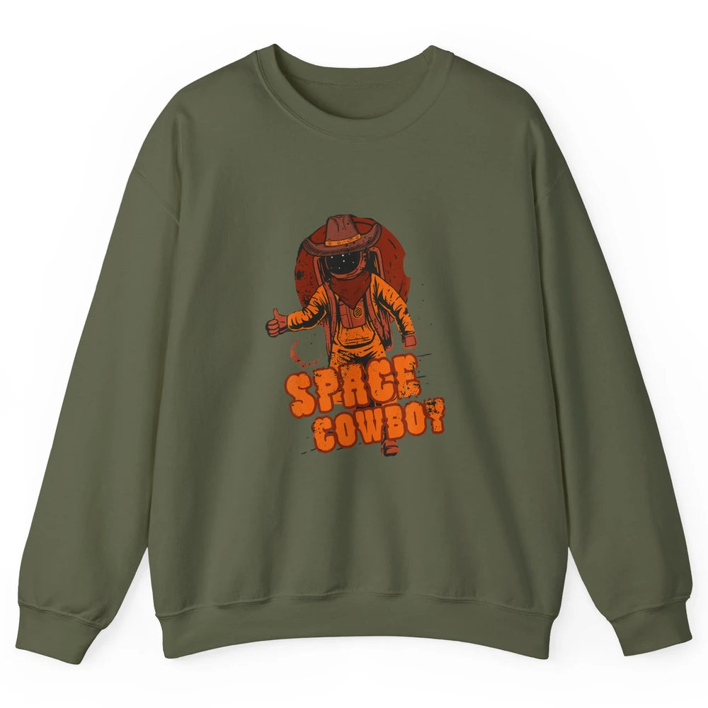 Retro Space Cowboy Cowgirl Rodeo Horse Astronaut Western Unisex Crewneck Sweatshirt