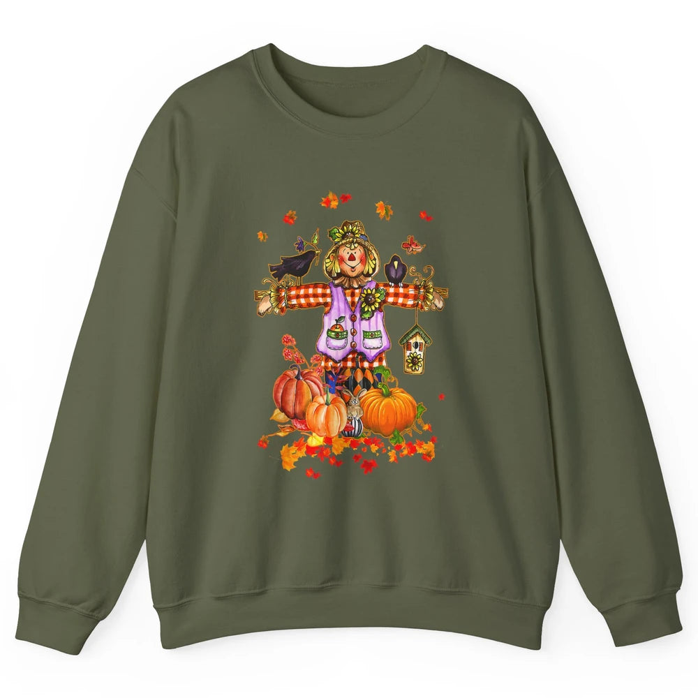 Scarecrow Autumn Hello Fall Pumpkin Thanksgiving Halloween Unisex Crewneck Sweatshirt