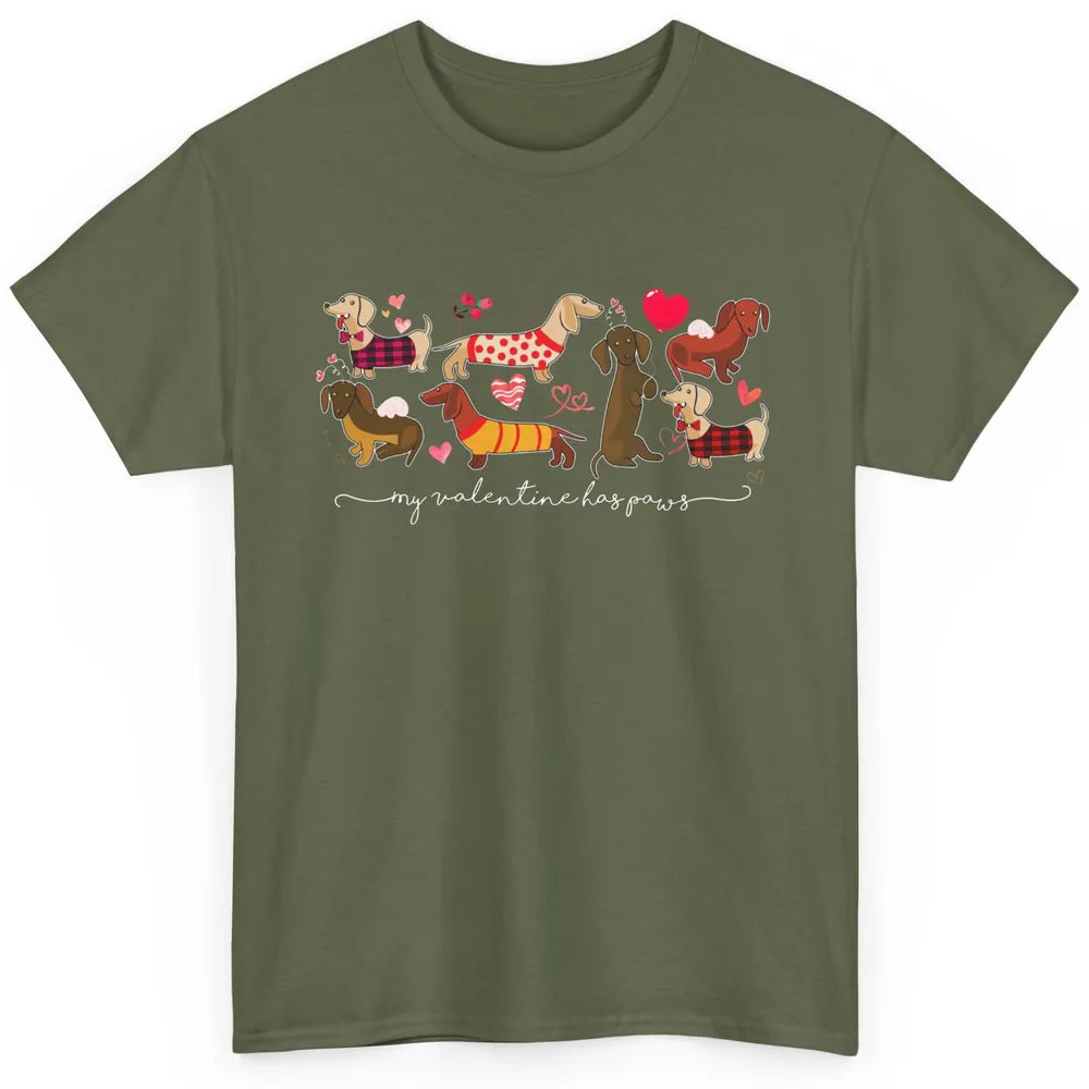 Cute My Valentine Has Paws Dachshund Valentines Day Dog Mom Classic Unisex T-Shirt