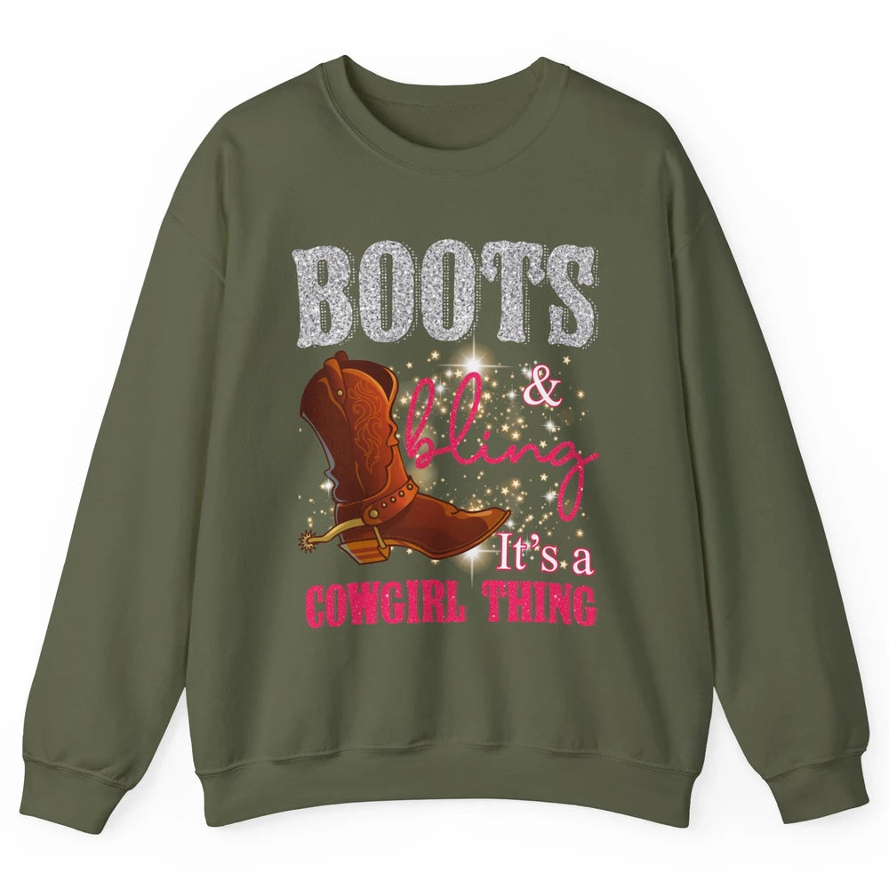 Western Country Cowgirl Thing Boots Bling Women Rodeo Cowboy Unisex Crewneck Sweatshirt