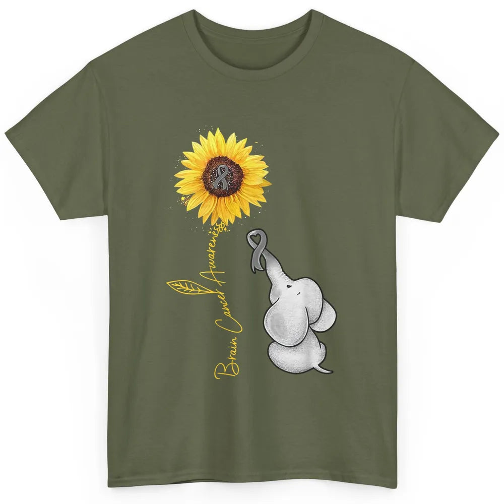 Sunflower Baby Elephant Brain Cancer Awareness Grey Ribbon Classic Unisex T-Shirt