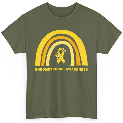 Endometriosis Awareness Support Floral Yellow Ribbon Rainbow Classic Unisex T-Shirt